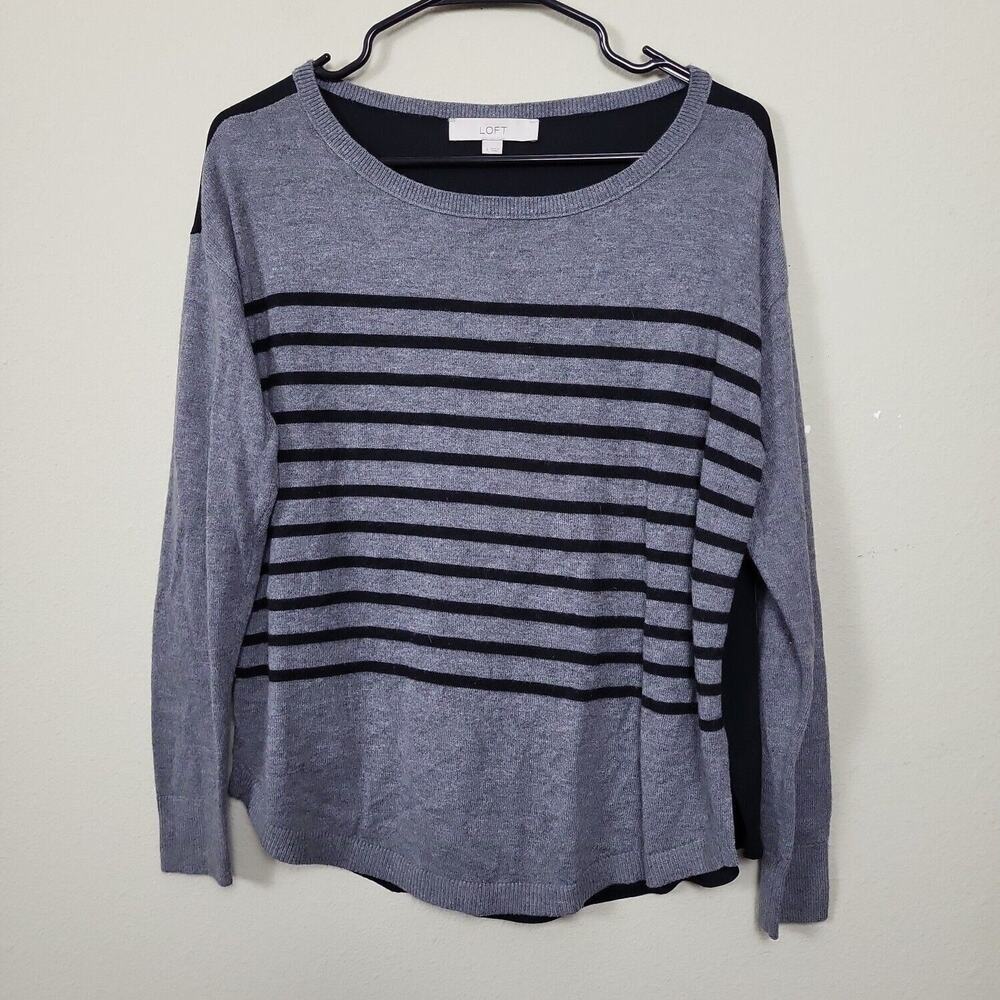 Ann Taylor Loft Womens Black Gray Sheer Back Pullover Sweater Size Small